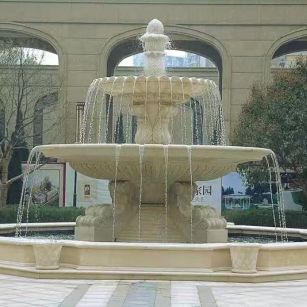 营口 黄金麻花岗岩异型加工——户外庭院石雕流水喷泉