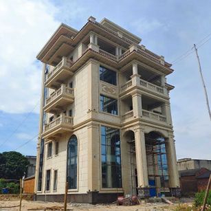 营口 黄金麻花岗岩石材别墅外墙干挂搭配（雕花栏杆花瓶柱门楼罗马柱）