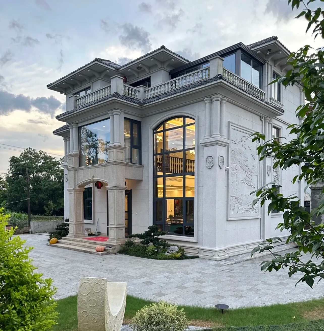 营口 白麻花岗岩私人别墅干挂石材豪华定制