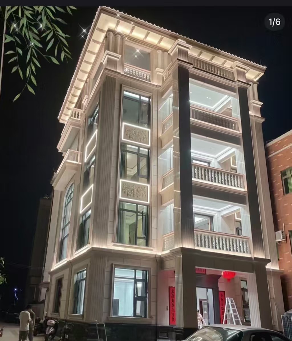 营口 芝麻白花岗岩别墅外墙夜间效果