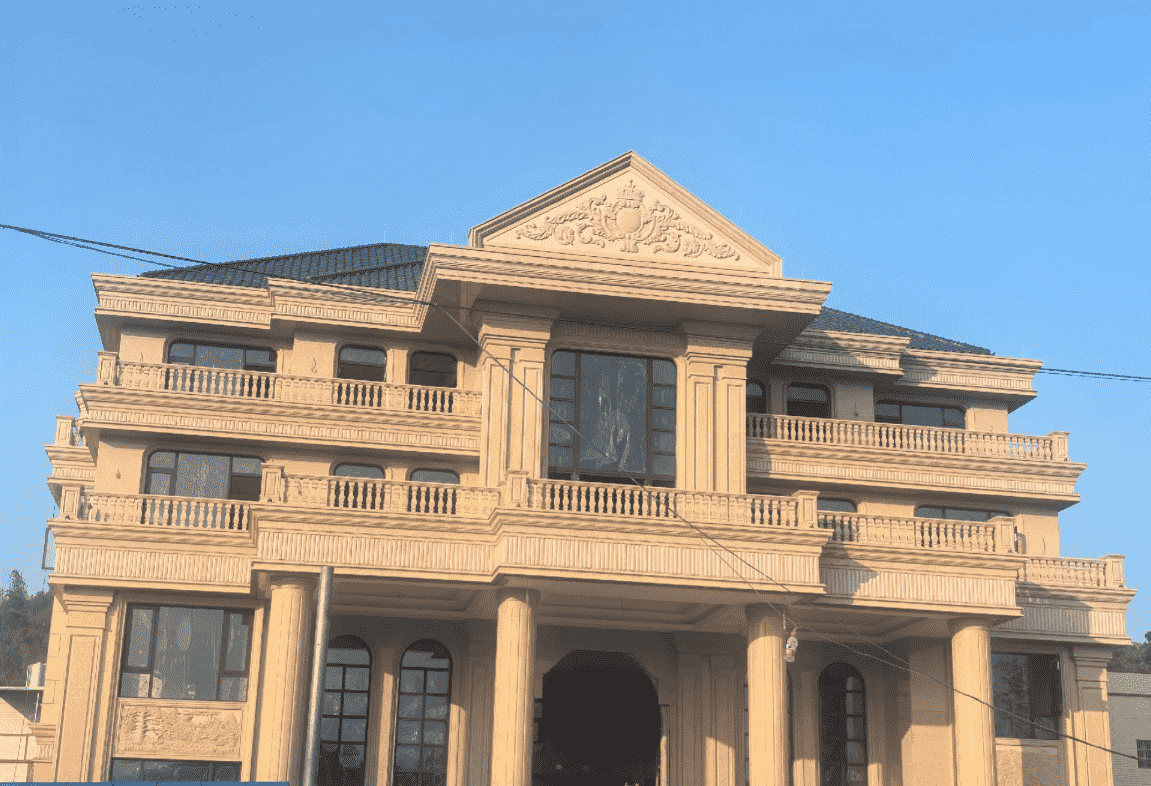 营口黄金麻别墅外墙干挂石材效果示例