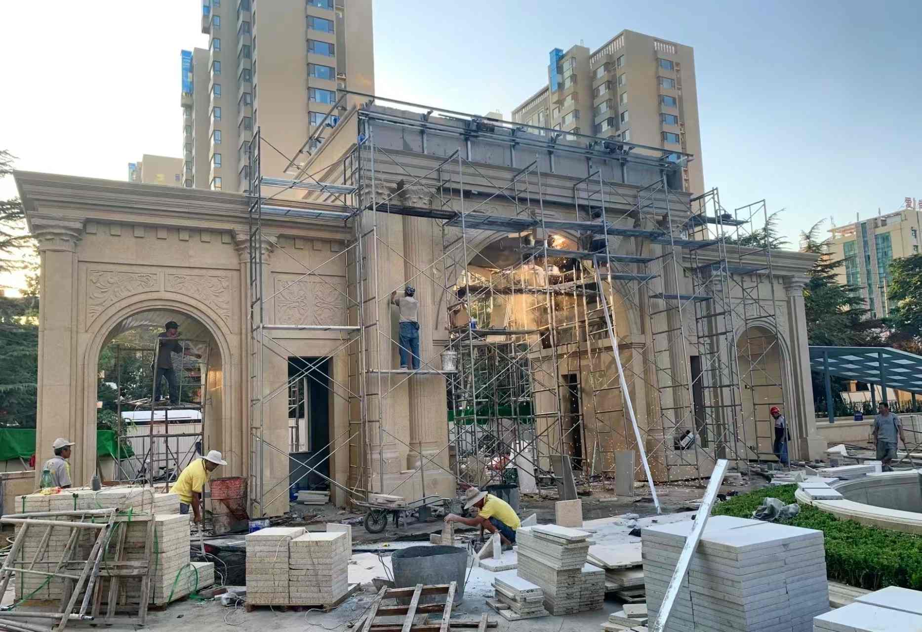 营口 黄金麻荔枝面花岗岩小区门楼外墙干挂