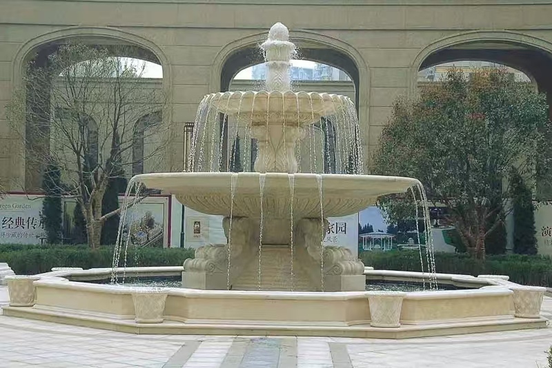 营口 黄金麻花岗岩异型加工——户外庭院石雕流水喷泉